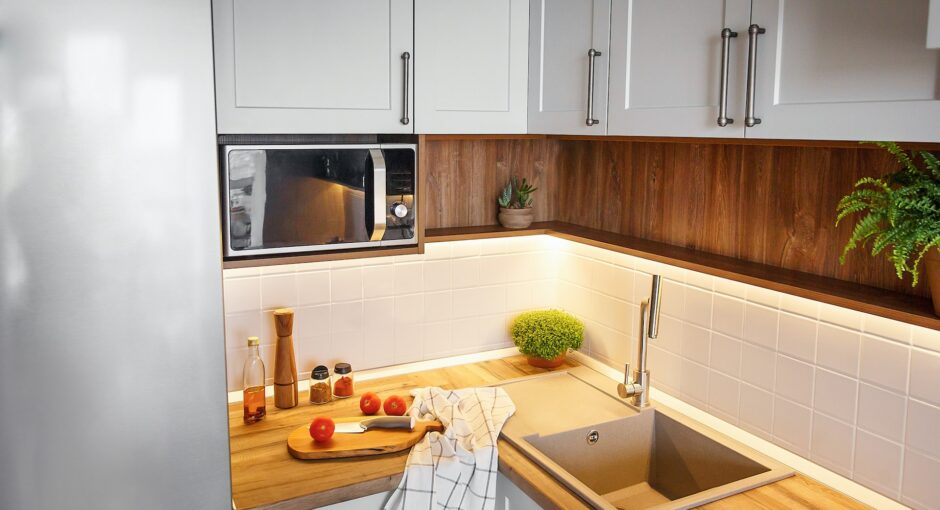 kitchen interior with microwave